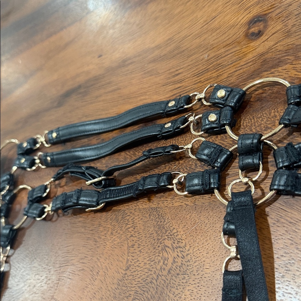 Black Faux Leather Garter Belt with Gold Hardware - Picture 3 of 4